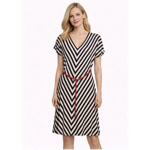 NWOT - MERONA Navy and White Striped Dress w/Red Belt - XL
